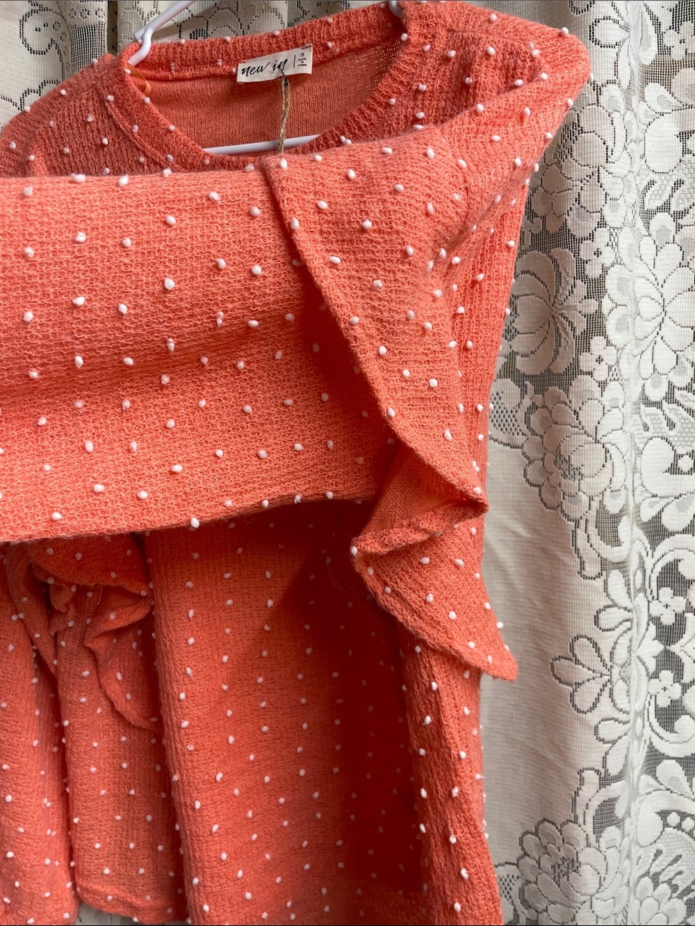 Love Riche Coral-Peach Knit Sweater with White Bead Accents NWT Small - Picture 4 of 8